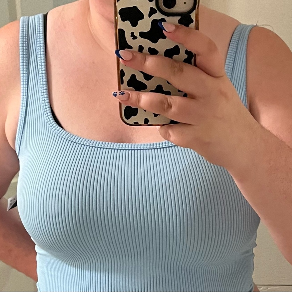Light Blue Ribbed Cropped Tank Top